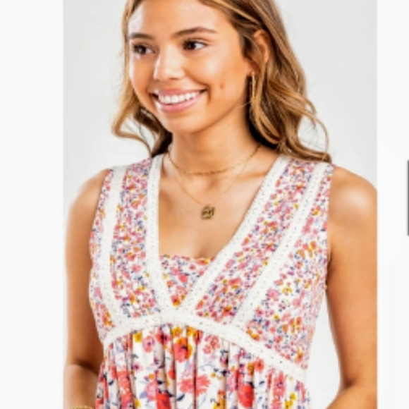 Free Francesca's Collections Blue Rain Quincy Floral Crochet Blouse, Boho, S - Picture 3 of 14